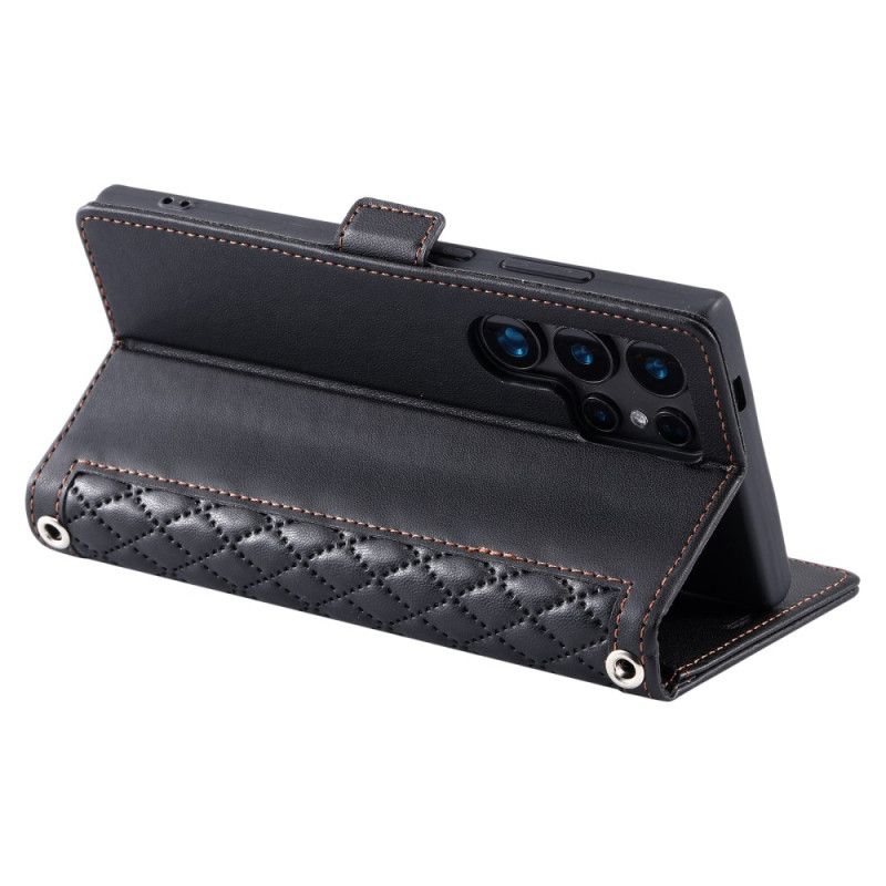 Flip Case Leren Samsung Galaxy S26 Ultra Gewatteerd Met Bandje