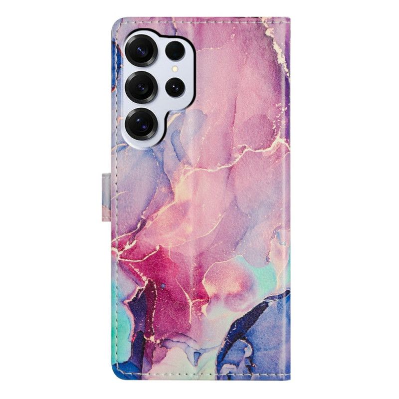 Flip Case Leren Samsung Galaxy S26 Ultra Groen En Roze Marmer