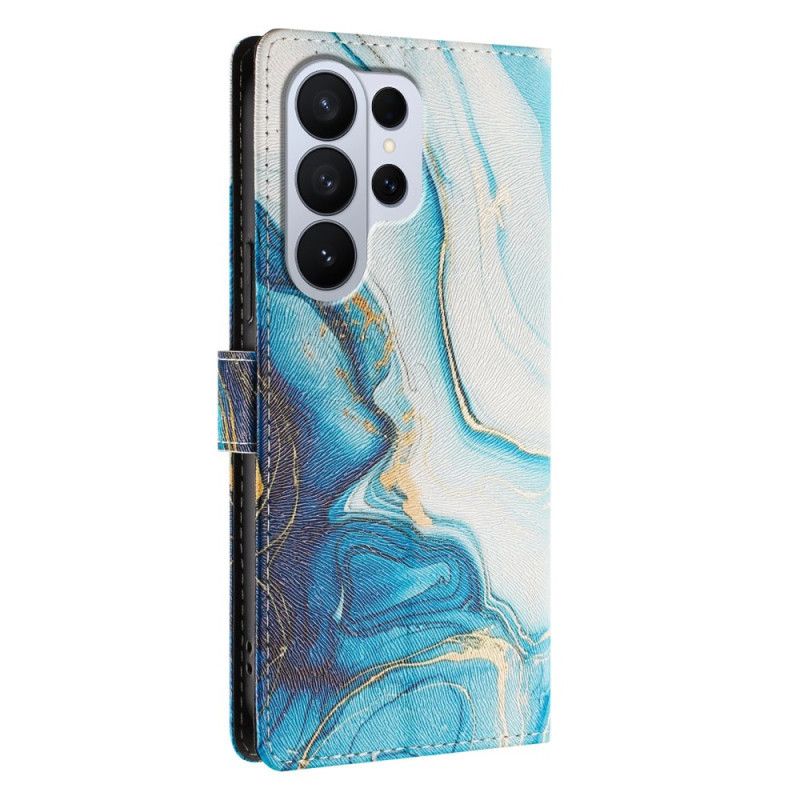 Leren Hoesje Samsung Galaxy S26 Ultra Blauw Marmer Effect
