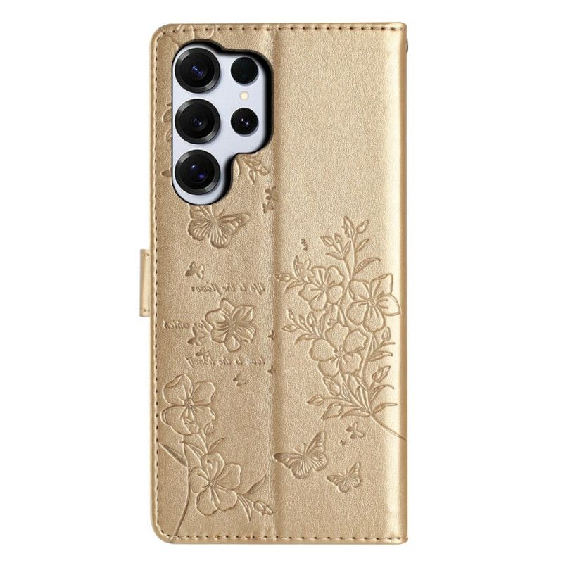 Leren Hoesje Samsung Galaxy S26 Ultra Bloemen Met Vlinders