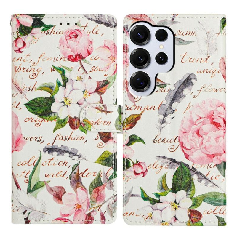 Leren Hoesje Samsung Galaxy S26 Ultra Bloemenpoëzie Bescherming Hoesje