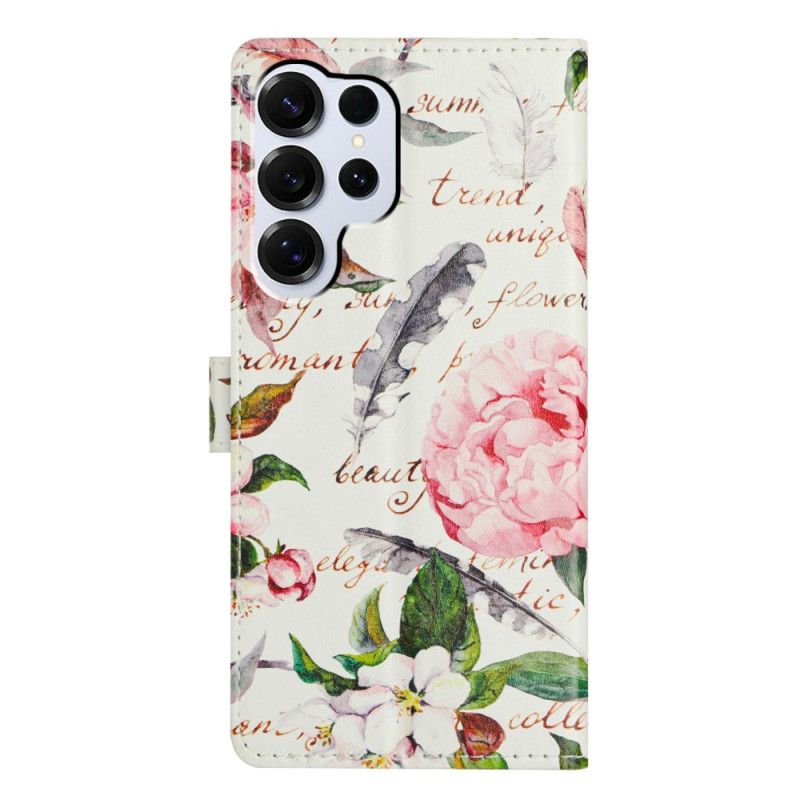 Leren Hoesje Samsung Galaxy S26 Ultra Bloemenpoëzie Bescherming Hoesje