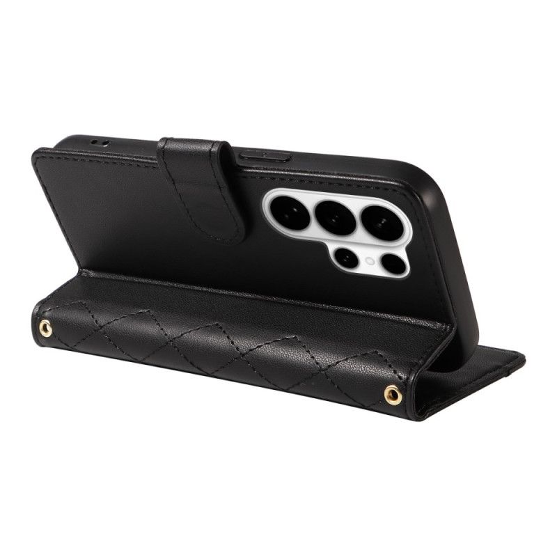 Leren Hoesje Samsung Galaxy S26 Ultra Gewatteerd Met Riempje En Schouderriem Bescherming Hoesje