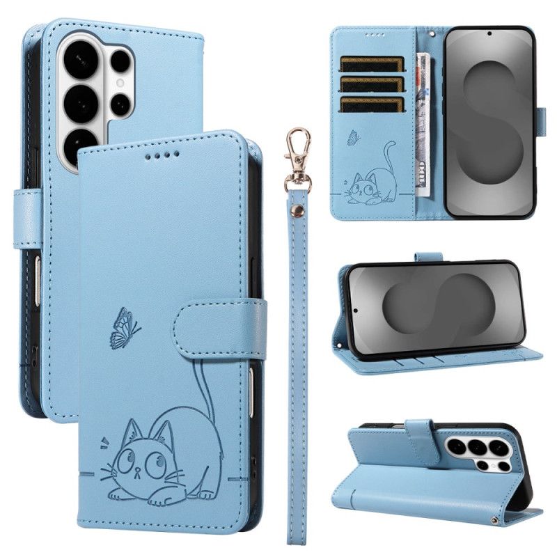 Leren Hoesje Samsung Galaxy S26 Ultra Kattengravure Bescherming Hoesje