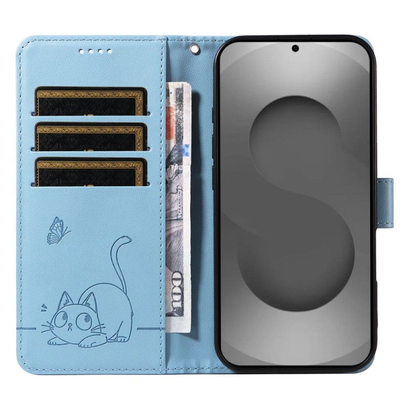 Leren Hoesje Samsung Galaxy S26 Ultra Kattengravure Bescherming Hoesje