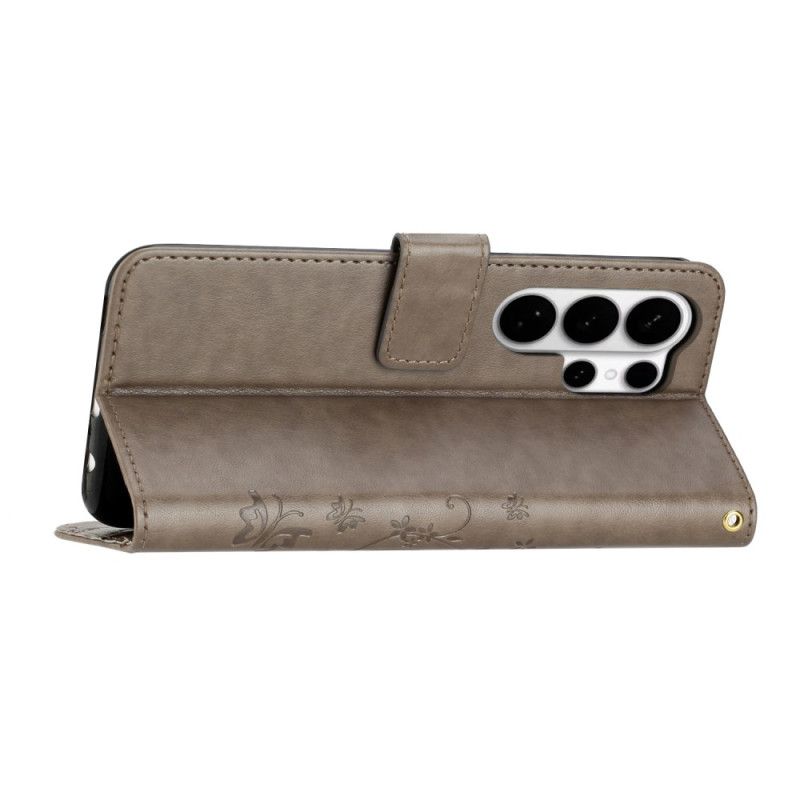 Leren Hoesje Samsung Galaxy S26 Ultra Vlinder En Bloemen Bescherming Hoesje