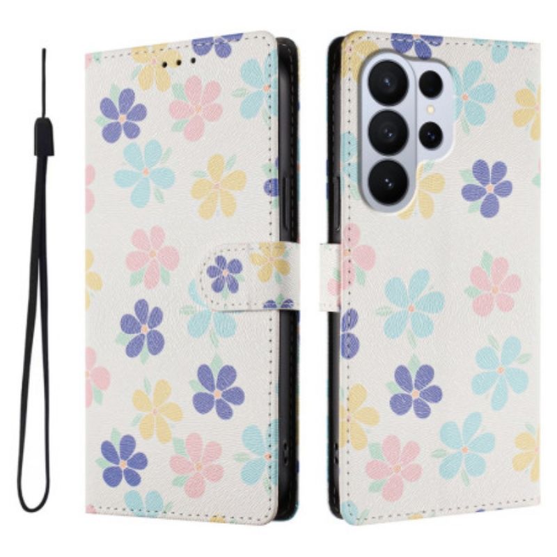 Leren Hoesje Voor Samsung Galaxy S26 Ultra Kleurrijke Bloemen