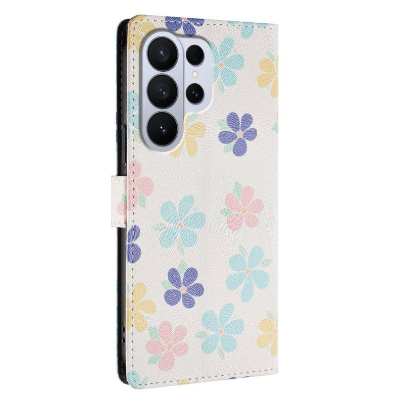 Leren Hoesje Voor Samsung Galaxy S26 Ultra Kleurrijke Bloemen
