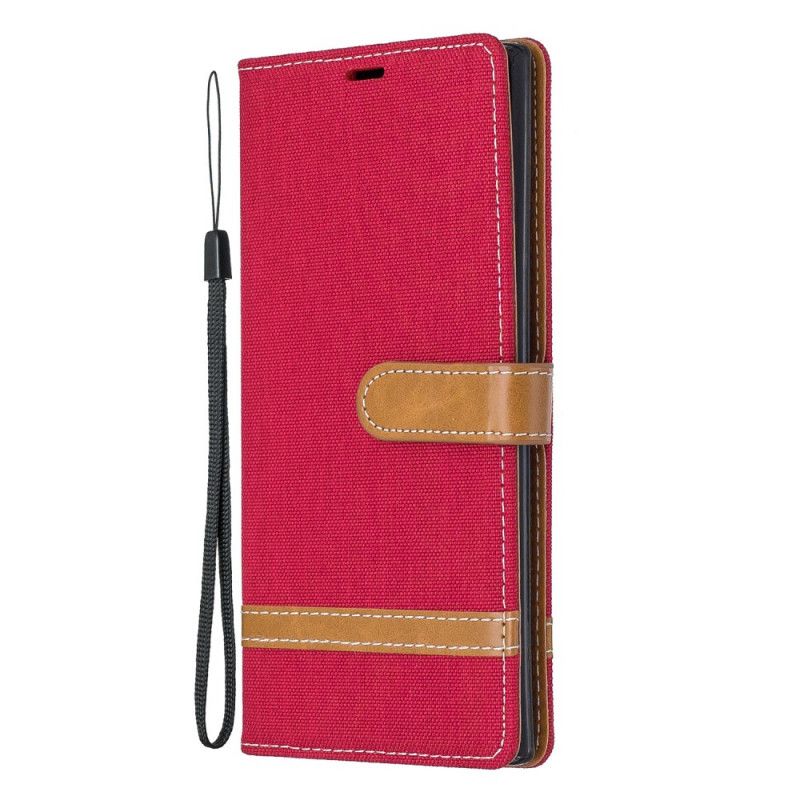 Cover Folio-hoesje Samsung Galaxy Note 10 Plus Grijs Zwart Telefoonhoesje Stof En Leereffect Met String