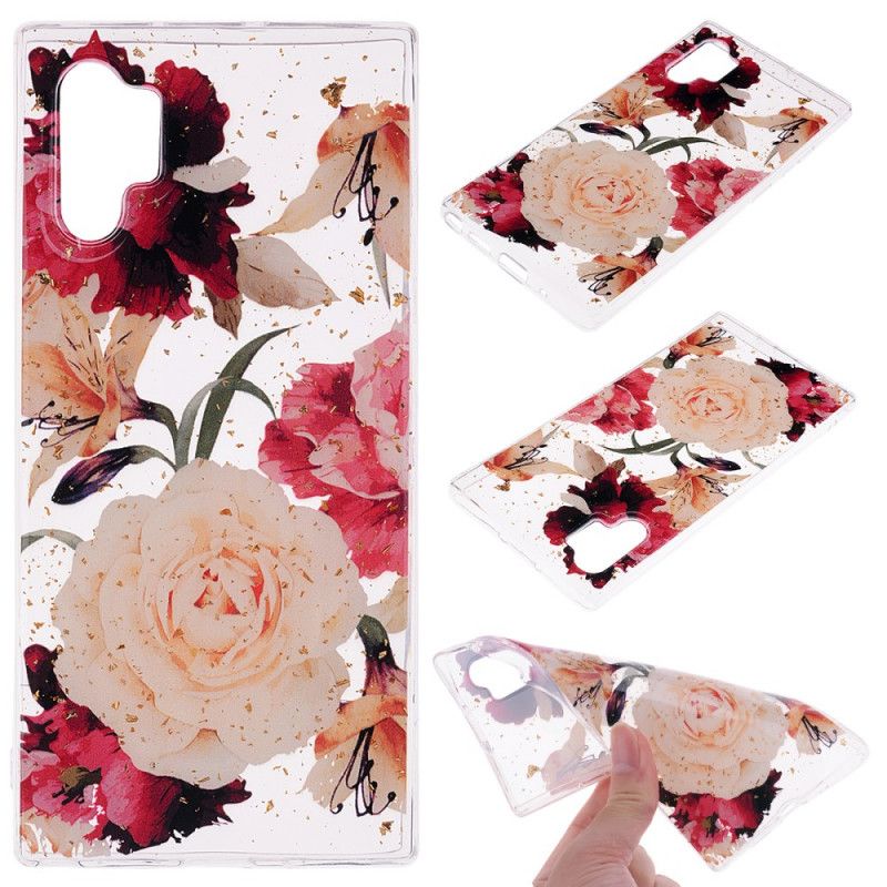 Hoesje Samsung Galaxy Note 10 Plus Bloemen En Glitter