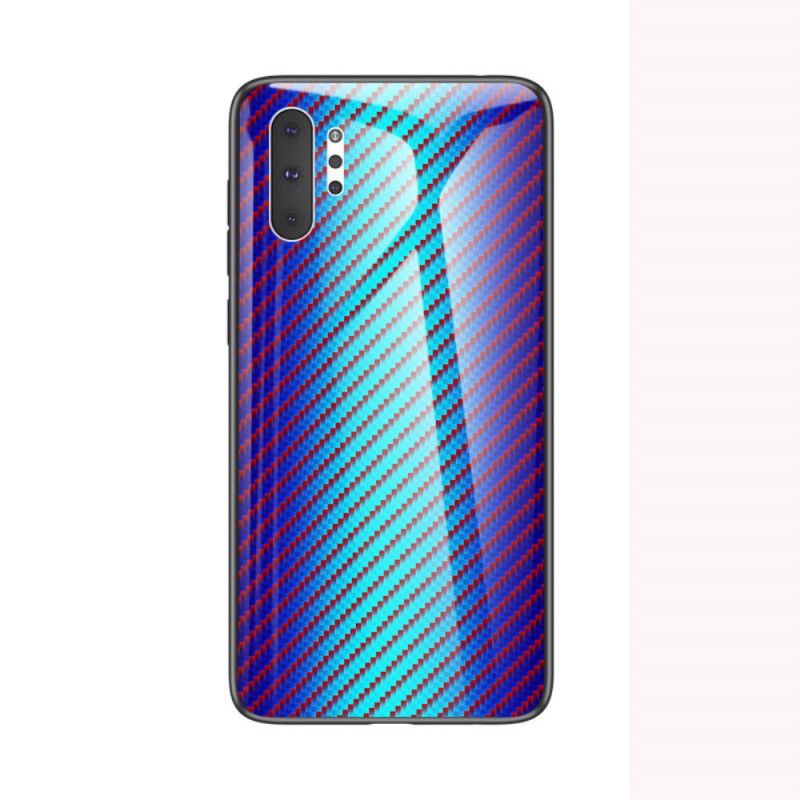 Hoesje Samsung Galaxy Note 10 Plus Magenta Zwart Koolstofvezel Gehard Glas