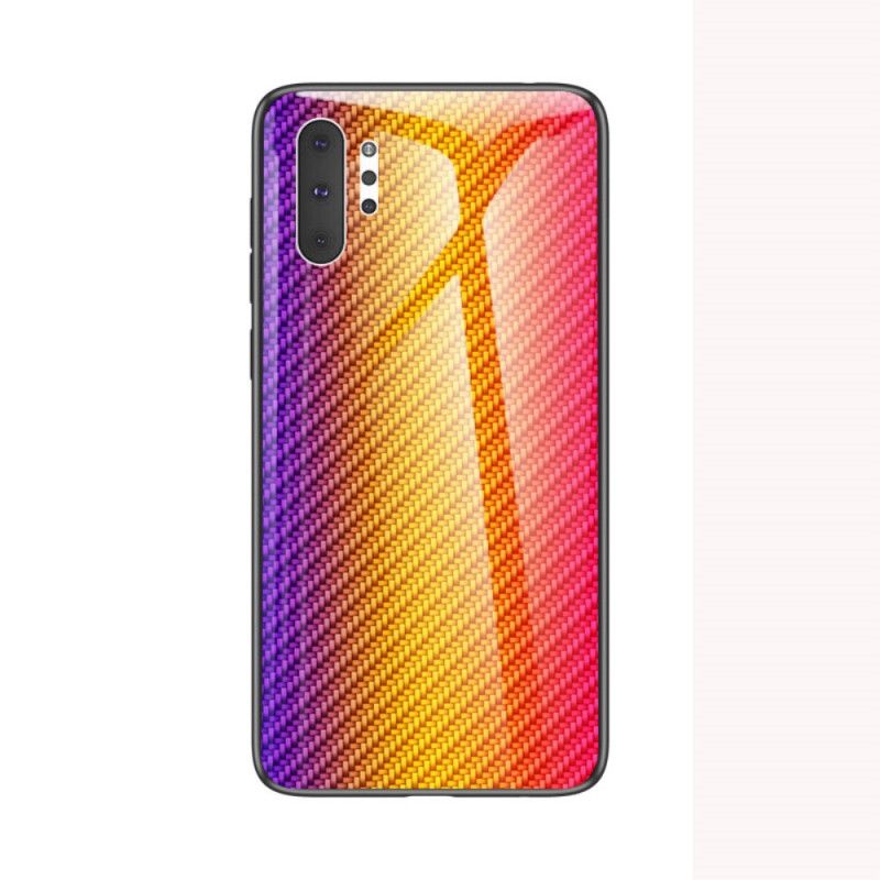 Hoesje Samsung Galaxy Note 10 Plus Magenta Zwart Koolstofvezel Gehard Glas