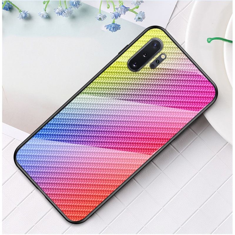 Hoesje Samsung Galaxy Note 10 Plus Magenta Zwart Koolstofvezel Gehard Glas