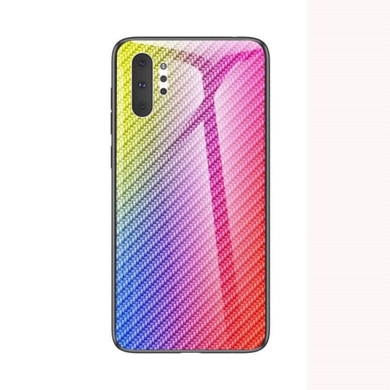 Hoesje Samsung Galaxy Note 10 Plus Magenta Zwart Koolstofvezel Gehard Glas