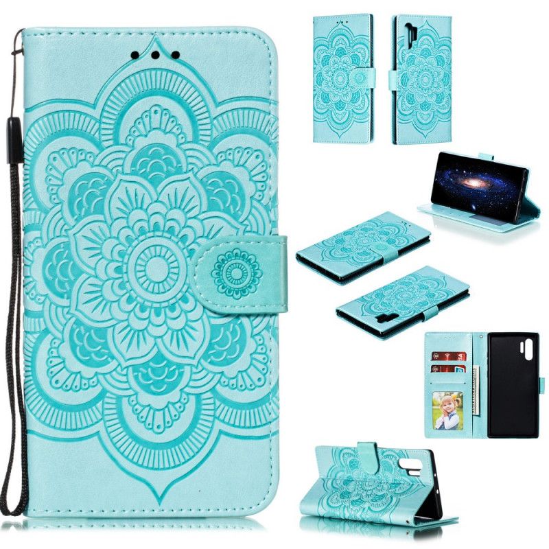 Leren Hoesje Samsung Galaxy Note 10 Plus Grijs Zwart Volledige Mandala