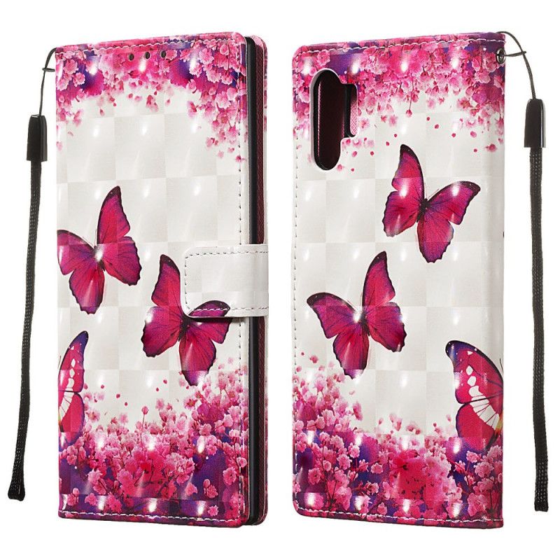 Leren Hoesje Samsung Galaxy Note 10 Plus Rode String Vlinders