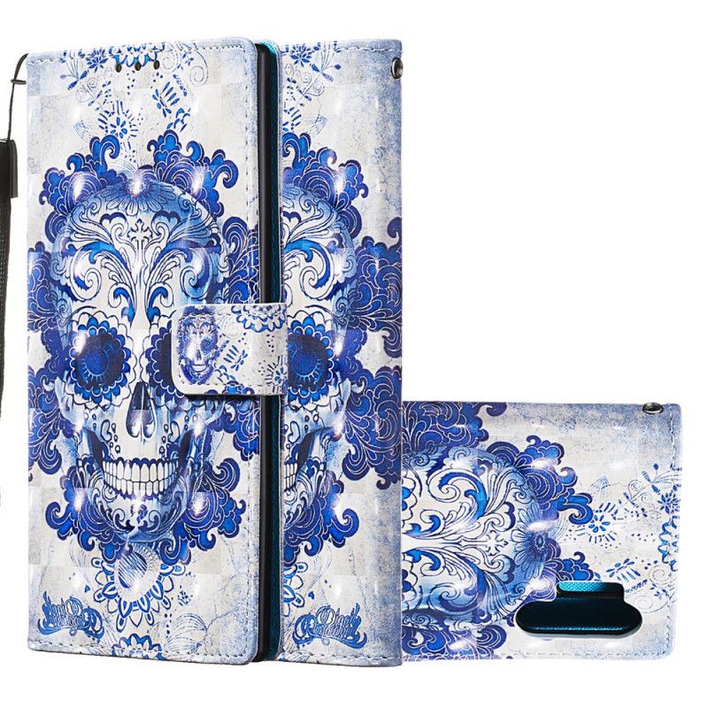Leren Hoesje voor Samsung Galaxy Note 10 Plus Blauwe Schedel