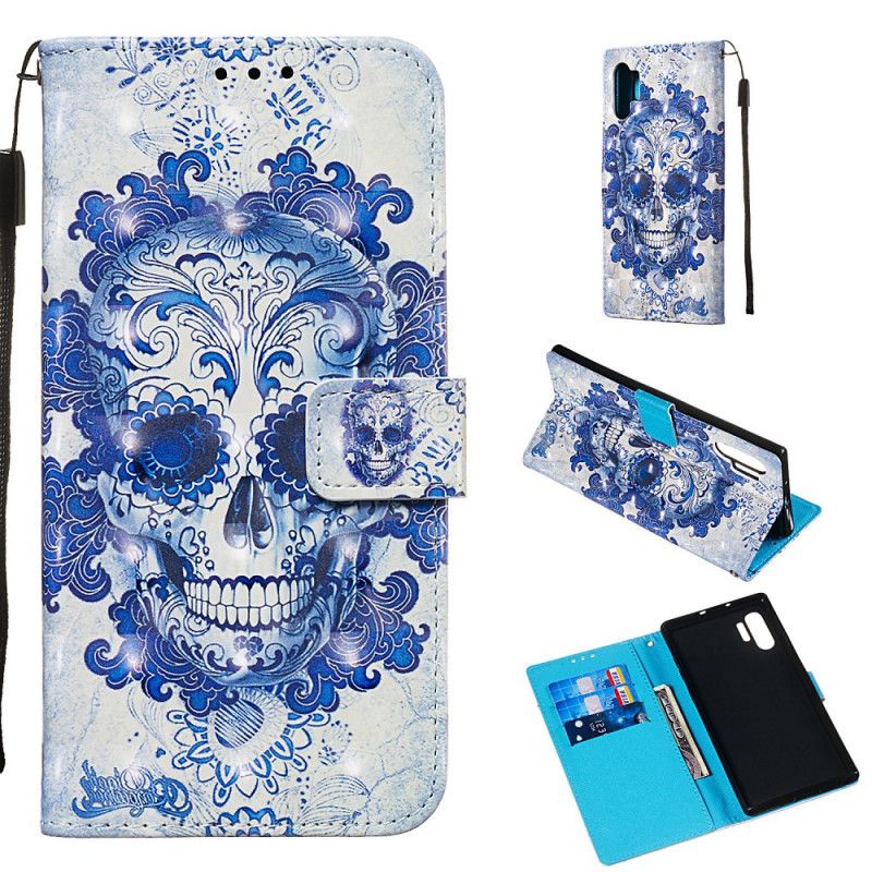 Leren Hoesje voor Samsung Galaxy Note 10 Plus Blauwe Schedel