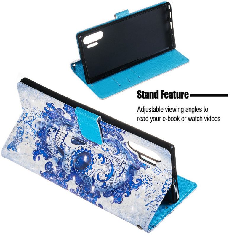 Leren Hoesje voor Samsung Galaxy Note 10 Plus Blauwe Schedel