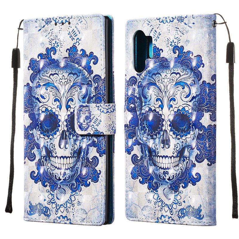 Leren Hoesje voor Samsung Galaxy Note 10 Plus Blauwe Schedel