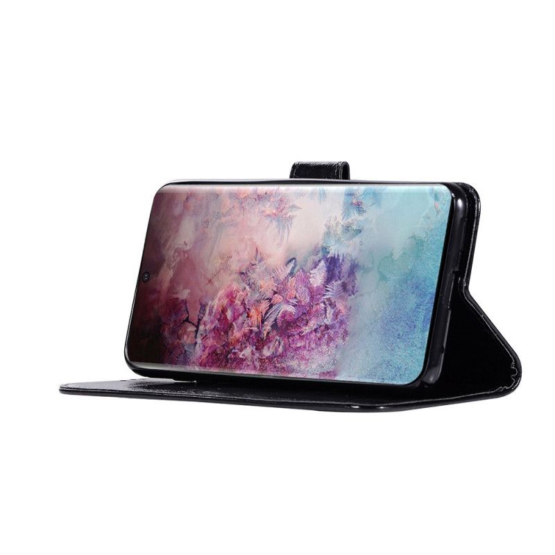 Leren Hoesje voor Samsung Galaxy Note 10 Plus Zwart Vintage Leereffect Met Riempje