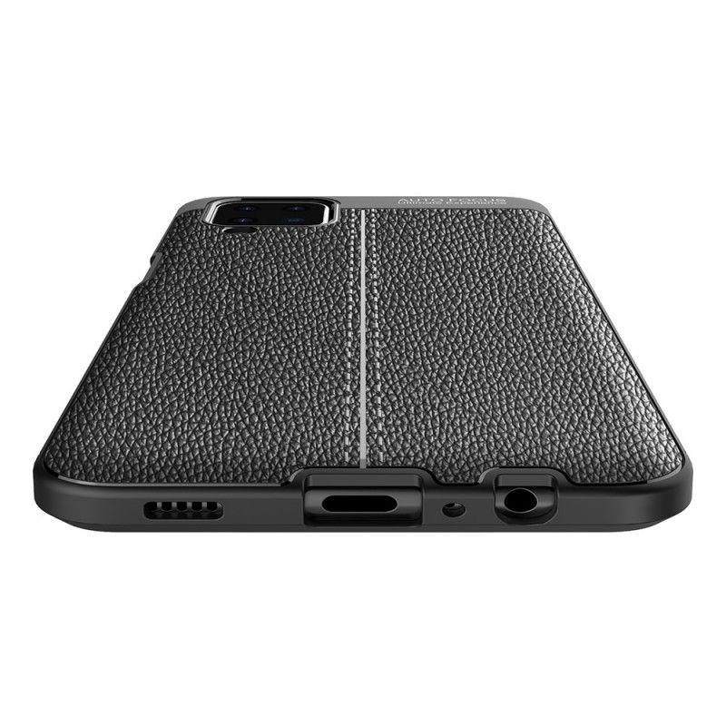 Case Hoesje Samsung Galaxy A12 Rood Zwart Telefoonhoesje Dubbellijns Lychee Leereffect