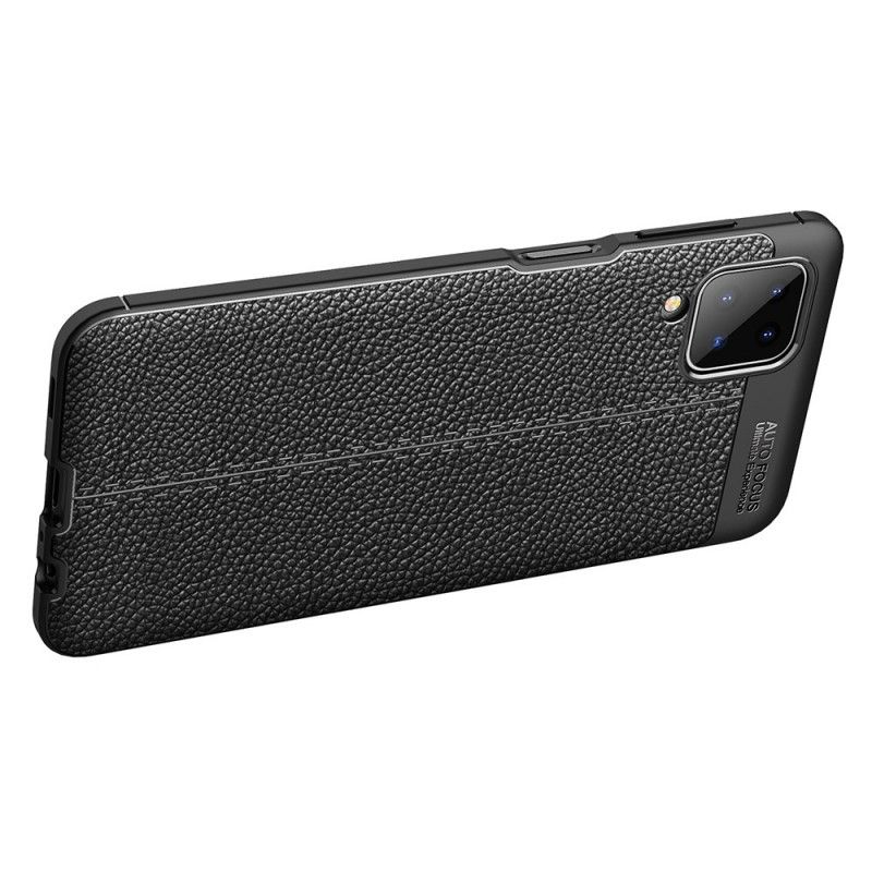 Case Hoesje Samsung Galaxy A12 Rood Zwart Telefoonhoesje Dubbellijns Lychee Leereffect