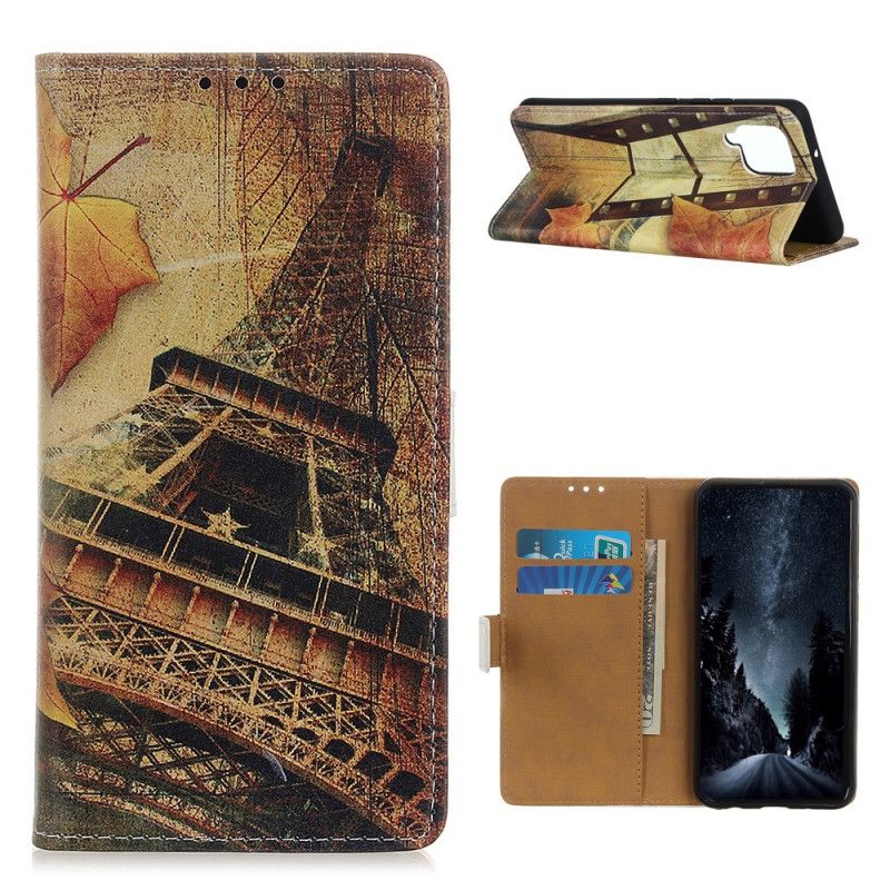 Cover Folio-hoesje Samsung Galaxy A12 Telefoonhoesje Eiffeltoren In De Herfst