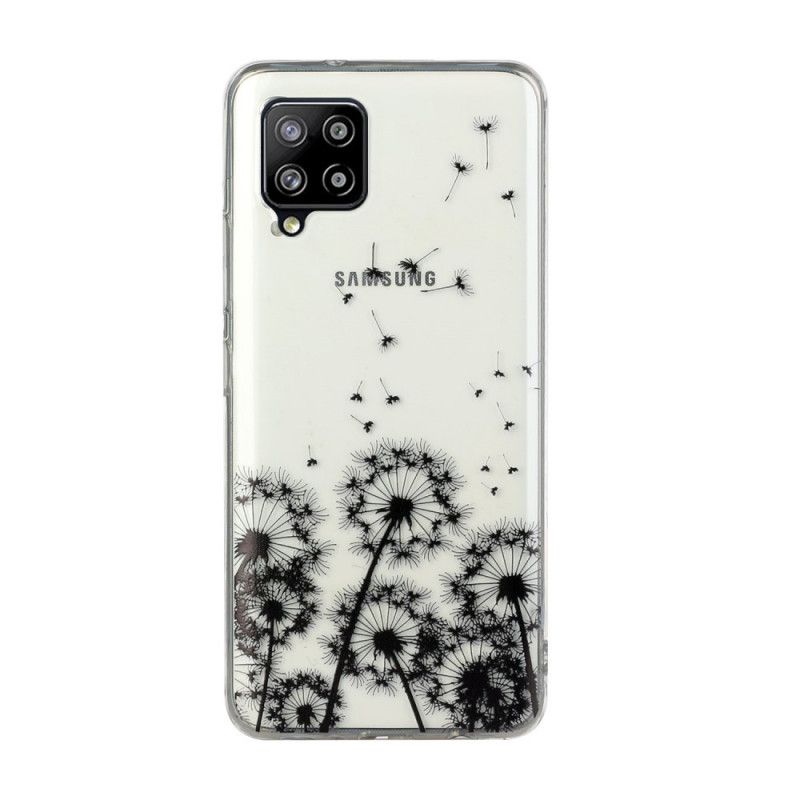 Cover Hoesje Samsung Galaxy A12 Telefoonhoesje Transparant Zwarte Paardebloemen