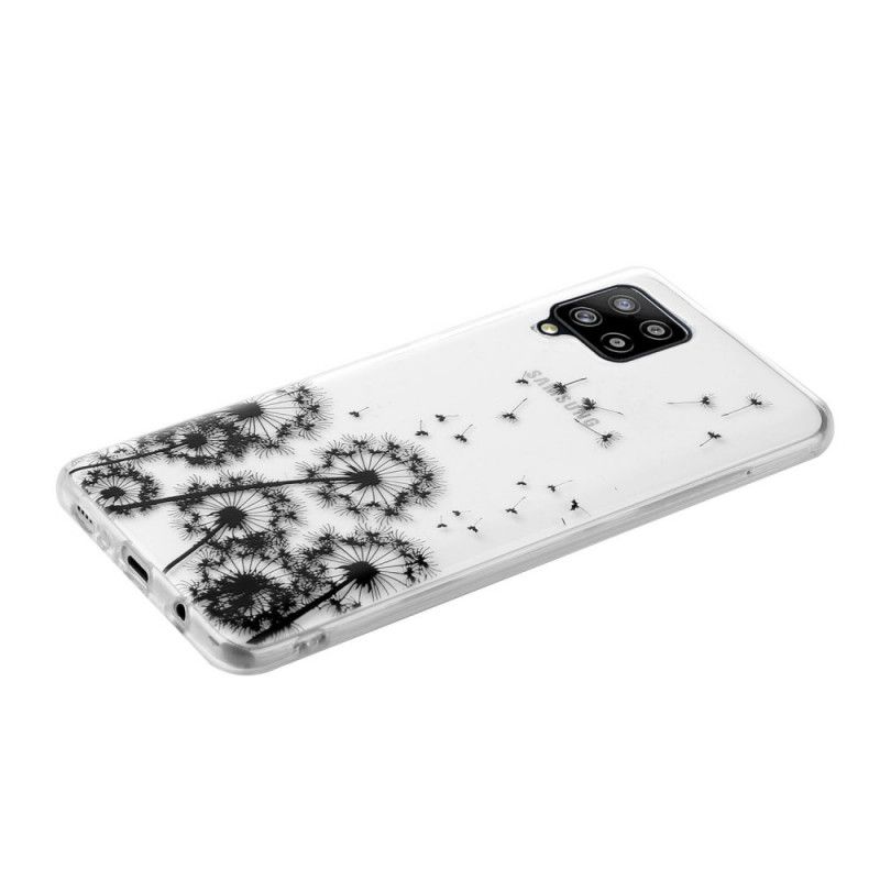 Cover Hoesje Samsung Galaxy A12 Telefoonhoesje Transparant Zwarte Paardebloemen