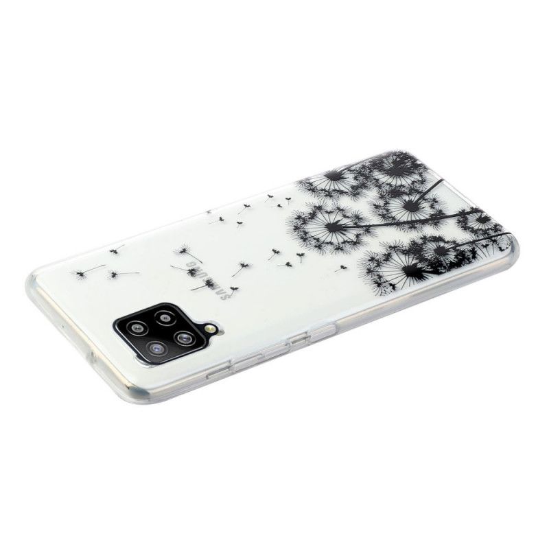 Cover Hoesje Samsung Galaxy A12 Telefoonhoesje Transparant Zwarte Paardebloemen