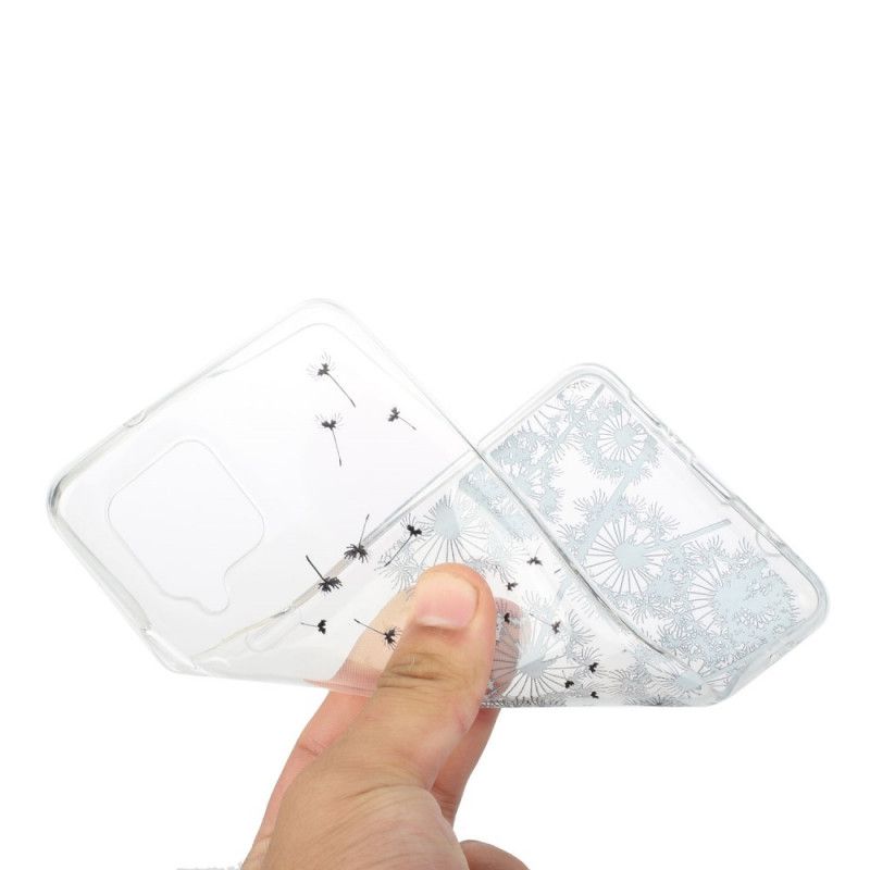 Cover Hoesje Samsung Galaxy A12 Telefoonhoesje Transparant Zwarte Paardebloemen