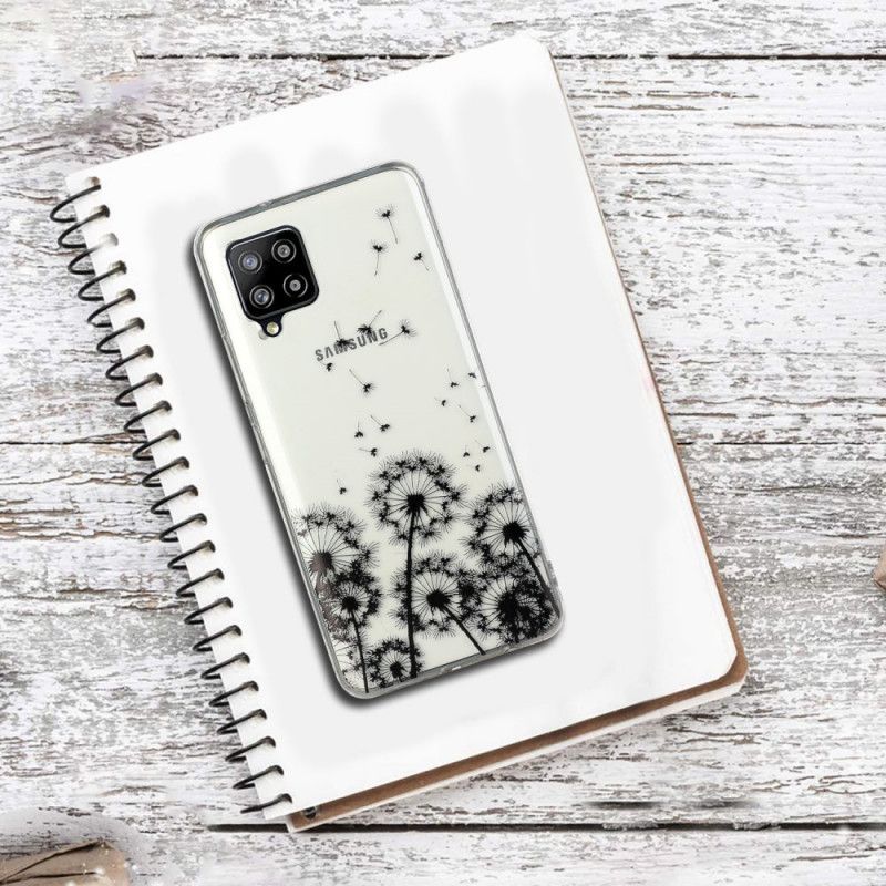 Cover Hoesje Samsung Galaxy A12 Telefoonhoesje Transparant Zwarte Paardebloemen