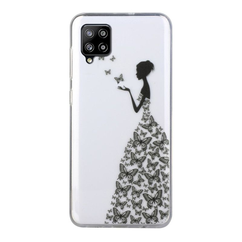 Cover Hoesje Samsung Galaxy A12 Telefoonhoesje Transparante Jurk Met Vlinders