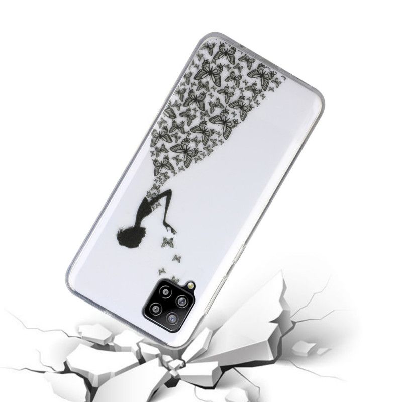 Cover Hoesje Samsung Galaxy A12 Telefoonhoesje Transparante Jurk Met Vlinders