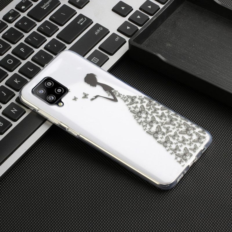 Cover Hoesje Samsung Galaxy A12 Telefoonhoesje Transparante Jurk Met Vlinders