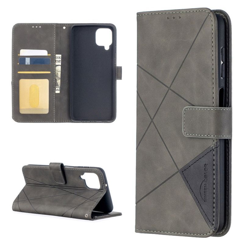 Flip Case Leren Samsung Galaxy A12 Grijs Zwart Binfen Kleurendriehoeken