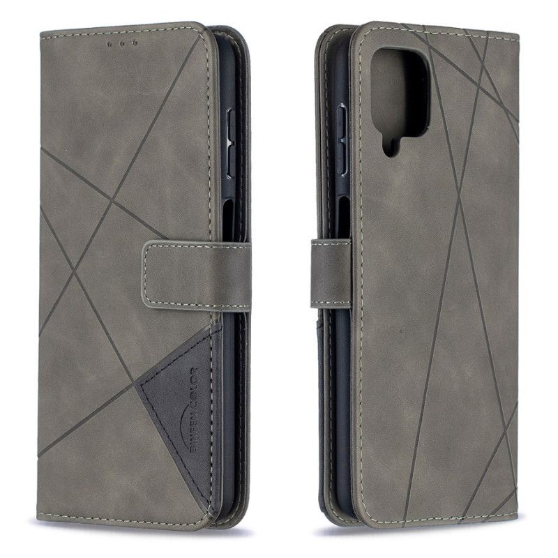 Flip Case Leren Samsung Galaxy A12 Grijs Zwart Binfen Kleurendriehoeken