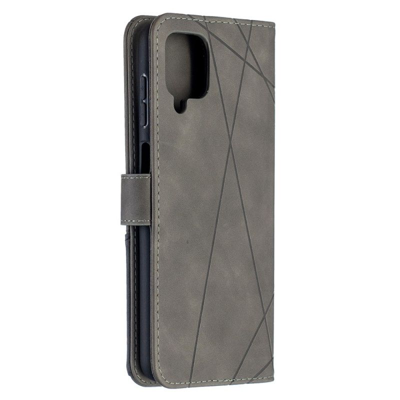 Flip Case Leren Samsung Galaxy A12 Grijs Zwart Binfen Kleurendriehoeken