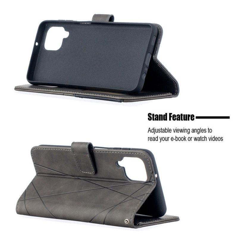 Flip Case Leren Samsung Galaxy A12 Grijs Zwart Binfen Kleurendriehoeken