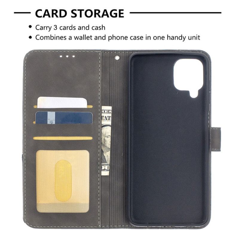 Flip Case Leren Samsung Galaxy A12 Grijs Zwart Binfen Kleurendriehoeken