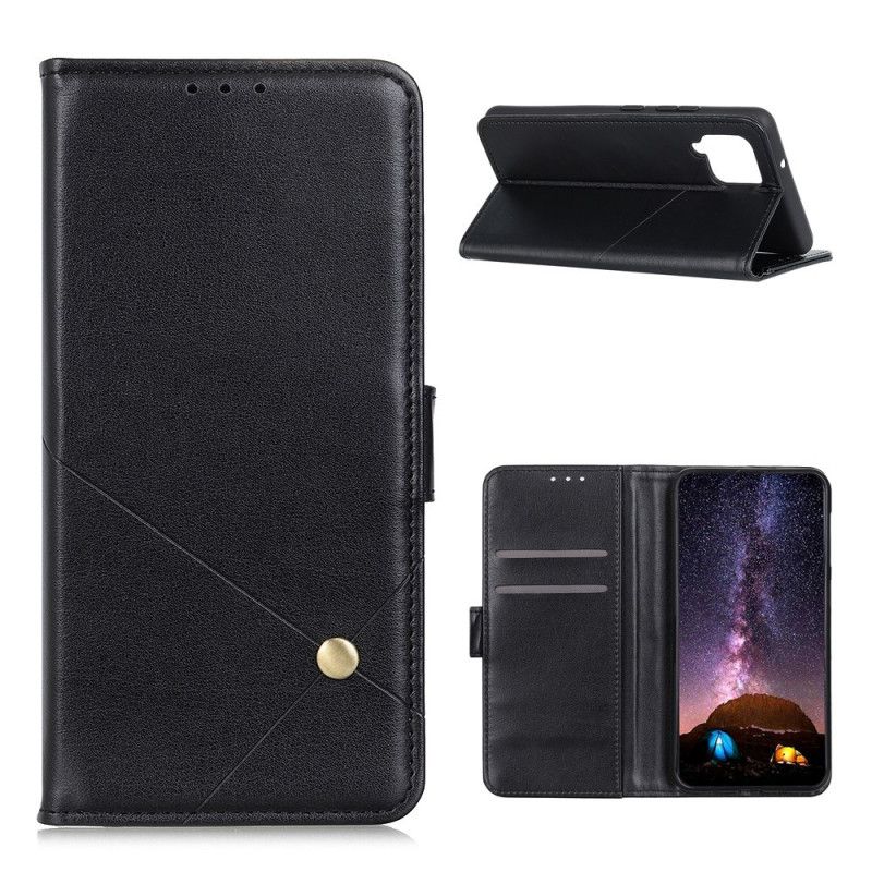 Flip Case Leren Samsung Galaxy A12 Groen Zwart Klinknagel X Ontwerp