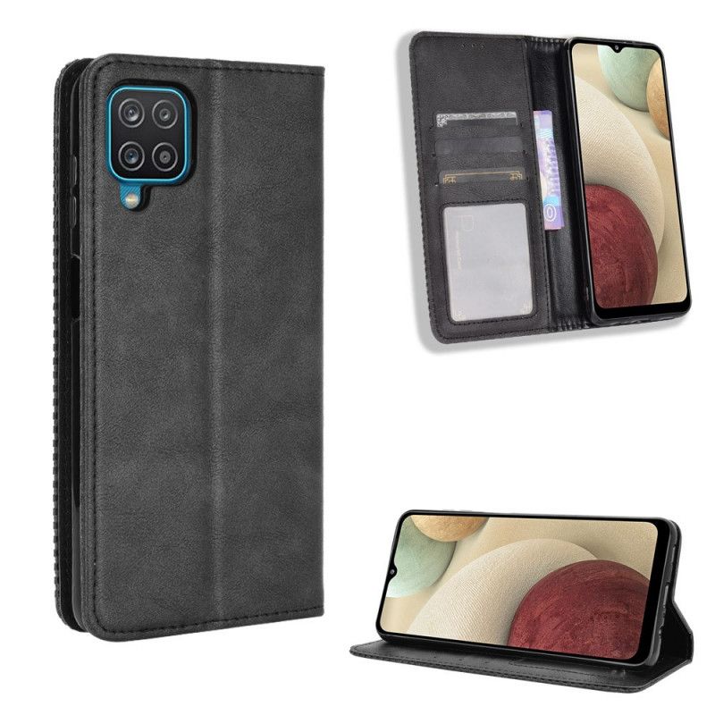 Folio-hoesje Samsung Galaxy A12 Rood Zwart Telefoonhoesje Gestileerd Vintage Leereffect