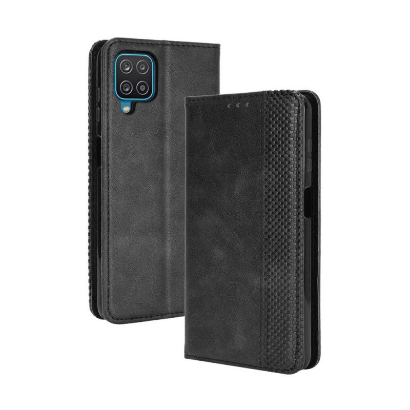 Folio-hoesje Samsung Galaxy A12 Rood Zwart Telefoonhoesje Gestileerd Vintage Leereffect