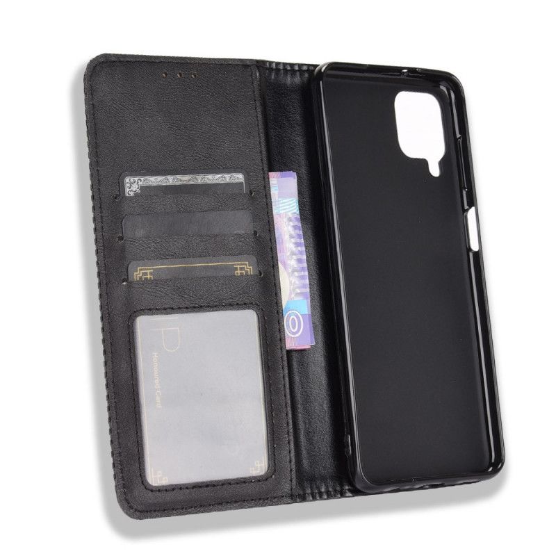 Folio-hoesje Samsung Galaxy A12 Rood Zwart Telefoonhoesje Gestileerd Vintage Leereffect