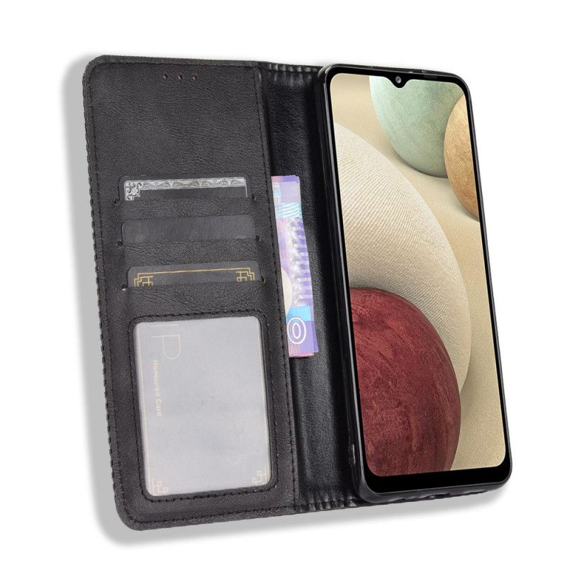 Folio-hoesje Samsung Galaxy A12 Rood Zwart Telefoonhoesje Gestileerd Vintage Leereffect