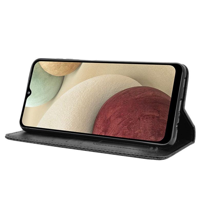 Folio-hoesje Samsung Galaxy A12 Rood Zwart Telefoonhoesje Gestileerd Vintage Leereffect
