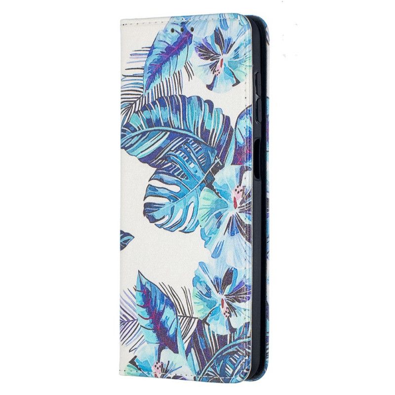 Folio-hoesje voor Samsung Galaxy A12 Donkerblauw Groen Bladeren