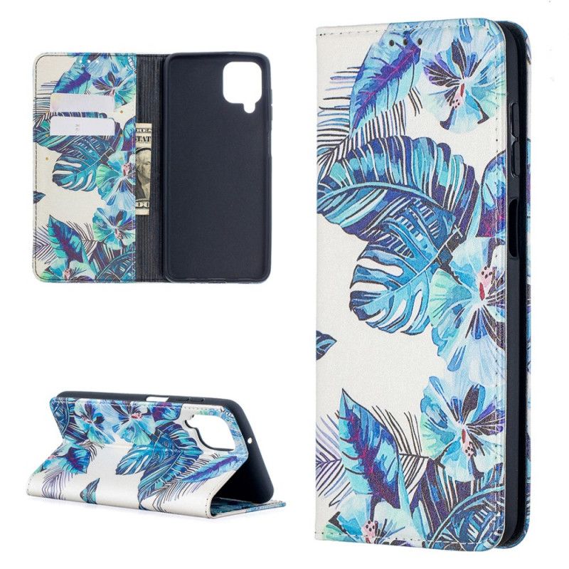 Folio-hoesje voor Samsung Galaxy A12 Donkerblauw Groen Bladeren
