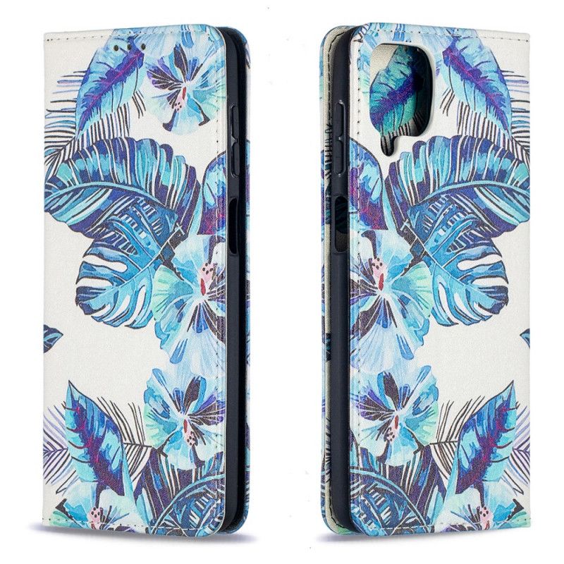 Folio-hoesje voor Samsung Galaxy A12 Donkerblauw Groen Bladeren